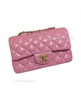 Chanel Mini Rectangular Flap Bag Sakura Pink Lambskin With Gold HW