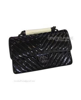 Chanel So Black Medium Flap Bag Patent Chevron With Black HW