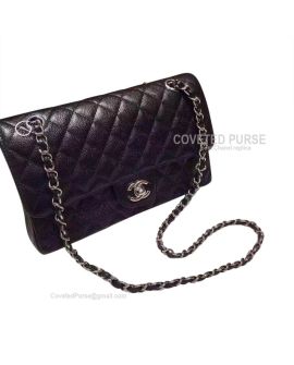 Chanel Medium Flap Bag Black Caviar With Shiny Silver HW