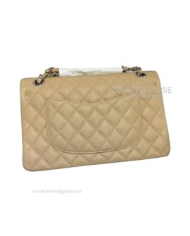 Chanel Medium Flap Bag Apricot Caviar With Shiny Silver HW