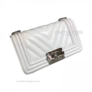 Chanel Boy Bag Small In White Lambskin Chevron With Shiny Silver HW