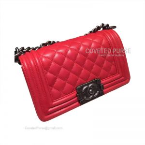 Chanel Boy Bag Small In Red Lambskin With Silver HW