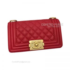 Chanel Boy Bag Small In Red Caviar With Shiny Gold HW