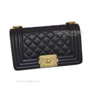 Chanel Boy Bag Small In Black Caviar With Shiny Golden HW