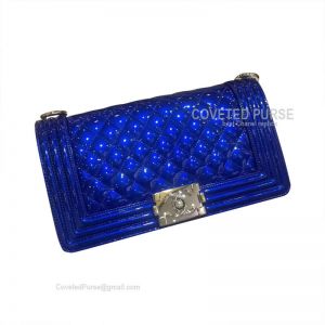 Chanel Boy Bag Medium In Electric Blue Patent Calfskin With Shiny Silver HW