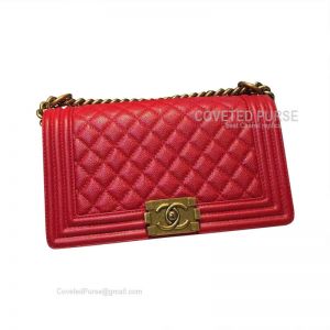 Chanel Boy Bag Medium In Red Caviar With Gold HW
