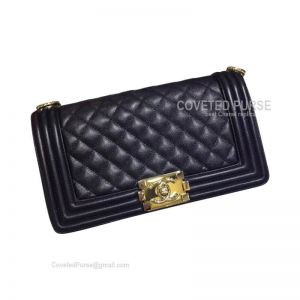 Chanel Boy Bag Medium In Black Caviar With Shiny Gold HW