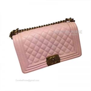 Chanel Boy Bag Medium In Peach Pink Caviar With Gold HW