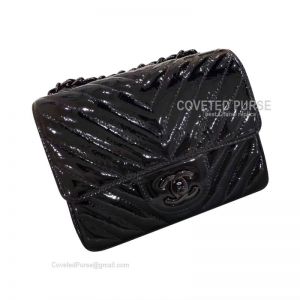 Chanel So Black Mini Flap Bag Patent Chevron With Black HW