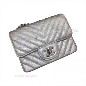 Chanel Mini Flap Bag Patent Chevron In Metallic With Silver HW