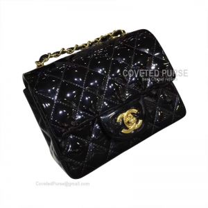Chanel Mini Flap Bag Patent In Black With Gold HW