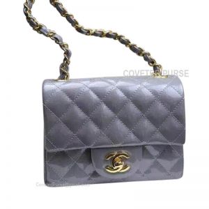 Chanel Mini Flap Bag Patent In Gray With Gold HW