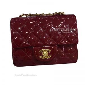 Chanel Mini Flap Bag Patent In Wine With Gold HW