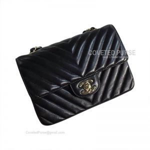 Chanel Mini Flap Bag Black Lambskin Chevron With Gold HW