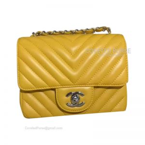 Chanel Mini Flap Bag Mango Yellow Lambskin Chevron With Silver HW