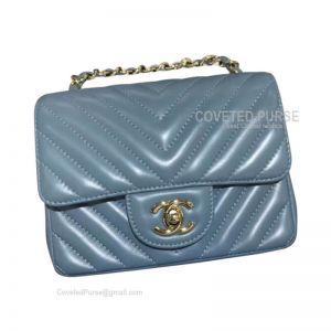 Chanel Mini Flap Bag Dream Blue Lambskin Chevron With Gold HW