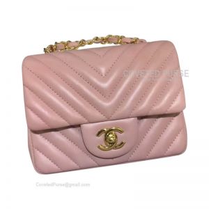 Chanel Mini Flap Bag Light Pink Lambskin Chevron With Gold HW