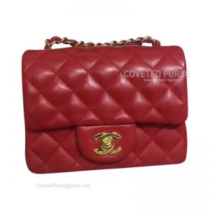 Chanel Mini Flap Bag Red Lambskin With Gold HW