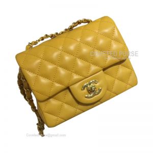 Chanel Mini Flap Bag Mango Yellow Lambskin With Gold HW