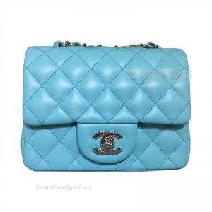 Chanel Mini Flap Bag Light Blue Lambskin With Silver HW