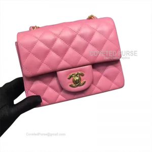 Chanel Mini Flap Bag Peach Pink Lambskin With Gold HW