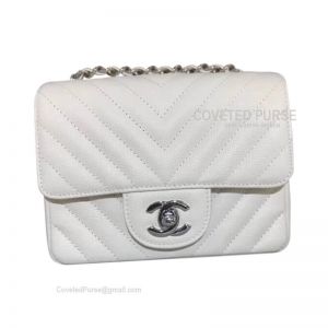Chanel Mini Flap Bag White Caviar Chevron With Silver HW