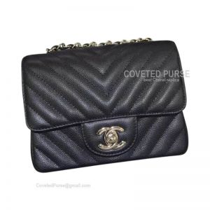 Chanel Mini Flap Bag Black Caviar Chevron With Silver HW