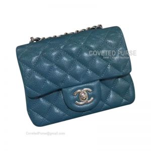 Chanel Mini Flap Bag Jade Blue Caviar With Silver HW