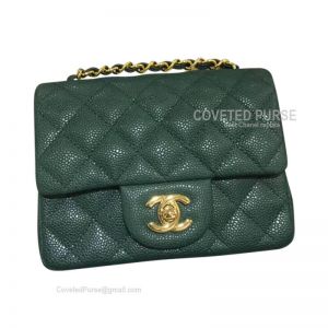 Chanel Mini Flap Bag Emerald Green Caviar With Gold HW