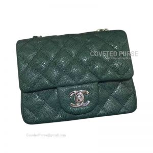 Chanel Mini Flap Bag Emerald Green Caviar With Silver HW