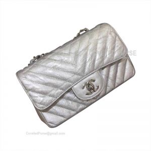 Chanel Mini Rectangular Flap Bag Patent Chevron In Metallic With Silver HW