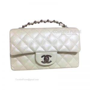 Chanel Rectangular Mini Flap Bag Patent In White With Silver HW