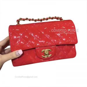 Chanel Mini Flap Bag Rectangular Patent In Red With Gold HW