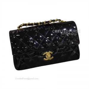 Chanel Rectangular Mini Flap Bag Patent In Black With Gold HW