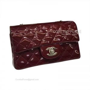 Chanel Mini Flap Bag Rectangular Patent In Wine With Silver HW