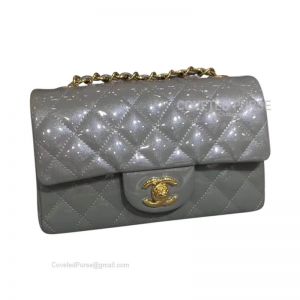 Chanel Mini Rectangular Flap Bag Patent In Gray With Gold HW