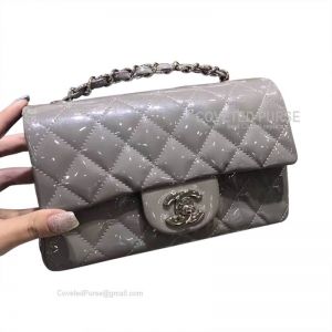 Chanel Mini Flap Bag Rectangular Patent In Gray With Silver HW