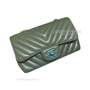 Chanel Mini Rectangular Flap Bag Greeks Green Lambskin Chevron With Gold HW