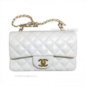 Chanel Rectangular Mini Flap Bag White Lambskin With Gold HW