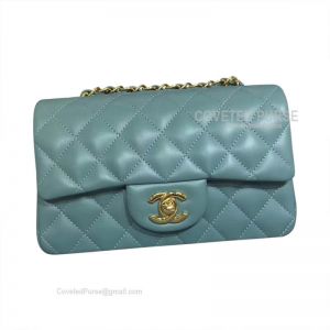 Chanel Mini Rectangular Flap Bag Mint Green Lambskin With Gold HW