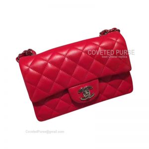 Chanel Rectangular Mini Flap Bag Red Lambskin With Silver HW