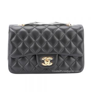 Chanel Mini Rectangular Flap Bag Black Lambskin With Gold HW