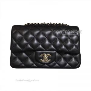 Chanel Mini Rectangular Flap Bag Black Lambskin With Silver HW