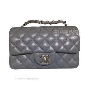 Chanel Mini Rectangular Flap Bag Gray Lambskin With Silver HW