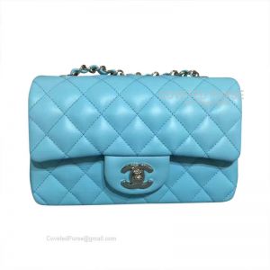 Chanel Rectangular Mini Flap Bag Ma Caron Blue Lambskin With Silver HW