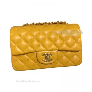 Chanel Mini Flap Bag Rectangular Mango Yellow Lambskin With Gold HW