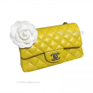 Chanel Rectangular Mini Flap Bag Lemon Yellow Lambskin With Silver HW