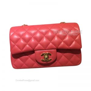 Chanel Mini Flap Bag Rectangular Watermelon Red Lambskin With Gold HW