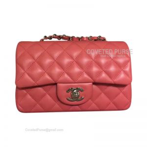Chanel Mini Rectangular Flap Bag Watermelon Red Lambskin With Silver HW