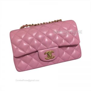 Chanel Mini Rectangular Flap Bag Sakura Pink Lambskin With Gold HW